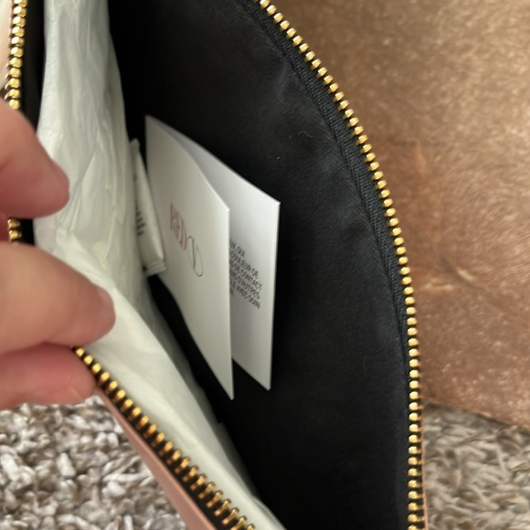 RED Valentino Pink Nude Leather Gold Embossed Pouch Clutch Bag